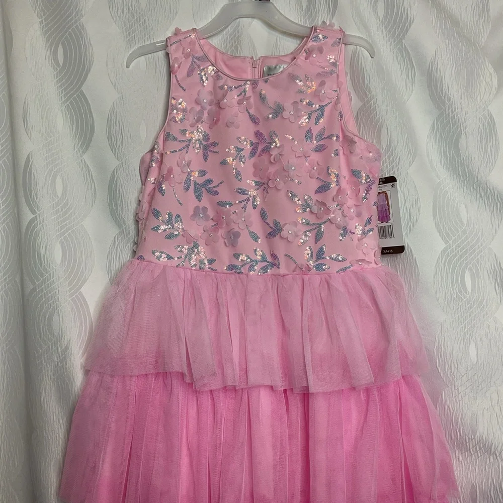 Rare Editions size 14/16  pink sequin dress NWT